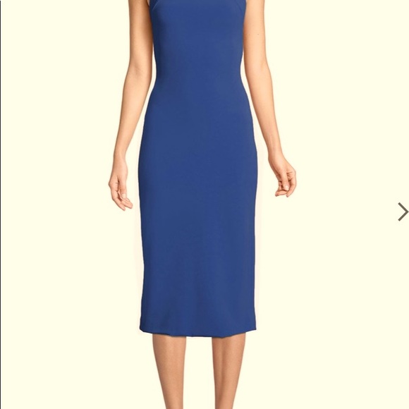 Brandon Maxwell dark blue sleeveless halter midi sheath dress with body con fit - Picture 5 of 15